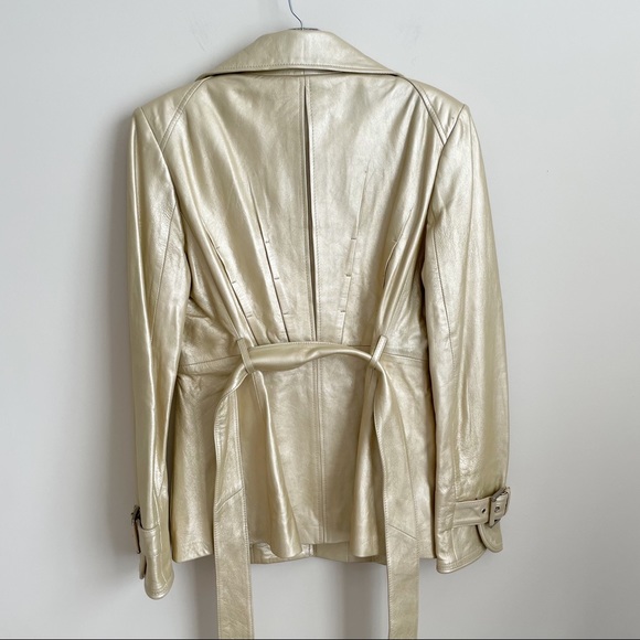 HERVE LEGER  Gold Leather Coat with beautiful lining - Picture 3 of 11